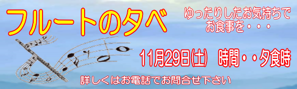 バナー：11/29にフルートの夕べを開催します。詳しくはお問合せ下さい。