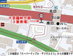 イラスト:塩山駅バス停の地図 イラスト:塩山駅バス停の地図