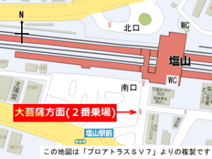 イラスト:塩山駅バス停の地図 イラスト:塩山駅バス停の地図